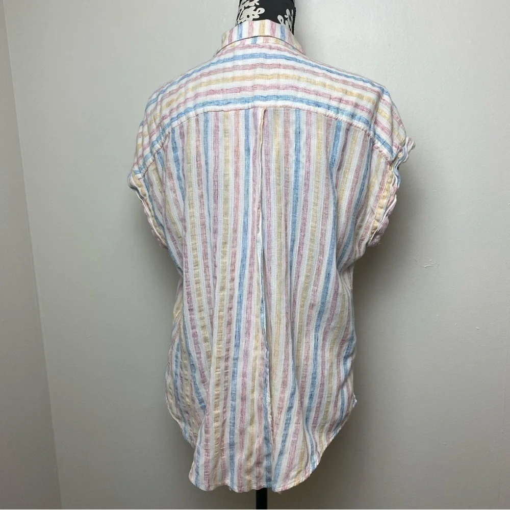 Lucky Brand Split Back Striped Button Front Lightweight Top - Picture 2 of 15